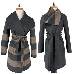 Symphony By A.F. Wrap Coat Reversible Double Face Wool Gray Tan XS Belted
